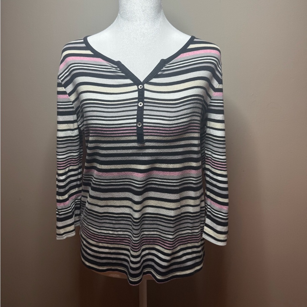 Croft & Barrow Black and Pink Striped Button Down Shirt